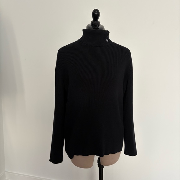 Lauren Ralph Lauren Womens Ribbed Turtleneck Sweater 2X Blk 100% Cotton Stretch - Picture 1 of 14